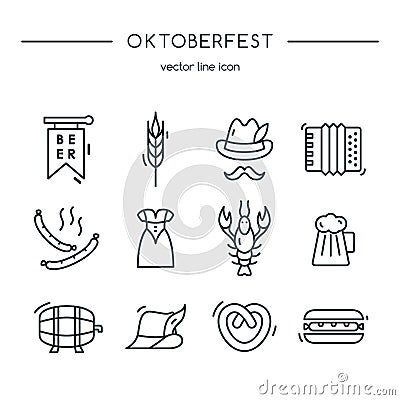 Oktoberfest icons line set. Vector Illustration