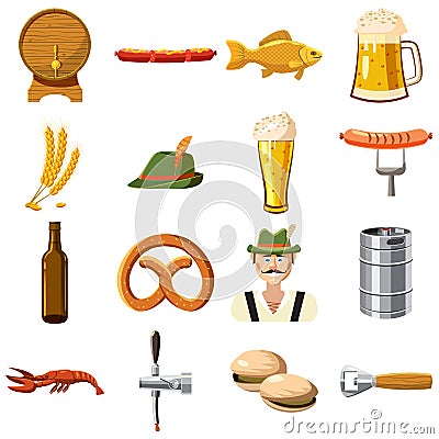 Oktoberfest icons set in cartoon style Vector Illustration