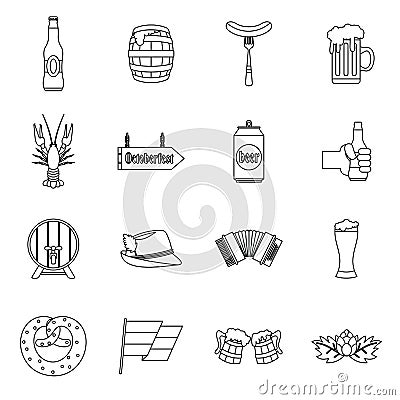 Oktoberfest icons set, outline style Vector Illustration