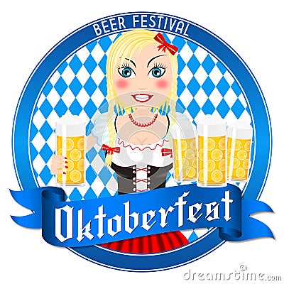 Oktoberfest illustration - waitress holding beer Cartoon Illustration