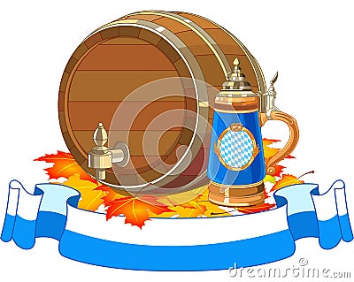 Oktoberfest keg and mug Vector Illustration