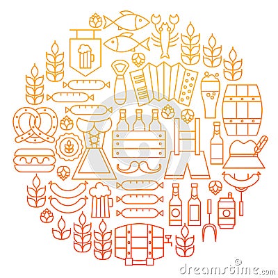 Oktoberfest Line Icon Circle Design Vector Illustration