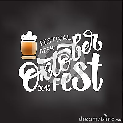Oktoberfest logotype. Beer Festival vector banner. Illustration of Bavarian festival design on gray background with Vector Illustration