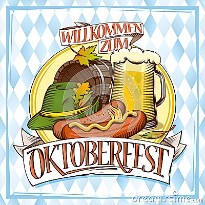 Oktoberfest poster design with glass of beer Vector Illustration