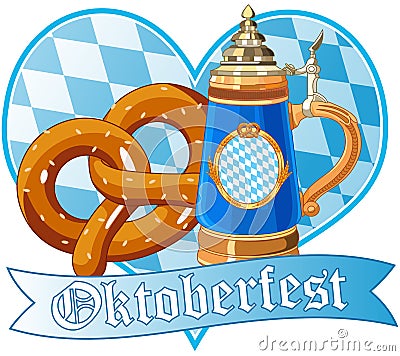Oktoberfest pretzel and mug Vector Illustration