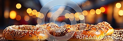 Oktoberfest pretzels on the background of the festival. With Generative AI technology Stock Photo