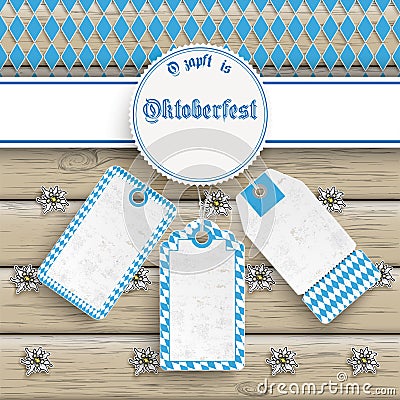 Oktoberfest Price Stickers Emblem Edelweiss Wood Vector Illustration