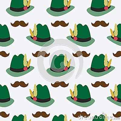 Oktoberfest seamless pattern with bavarian hat and moustaches Vector Illustration