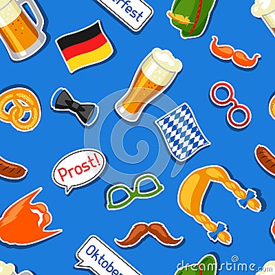 Oktoberfest seamless pattern with photo booth stickers. Background for festival and party Vector Illustration