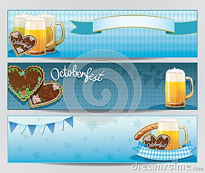 Oktoberfest symbols - beer, sausage, gingerbread cookies, flag Vector Illustration