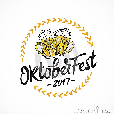 Oktoberfest 2017. Two mugs of beer Vector Illustration