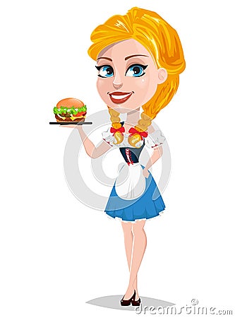 Oktoberfest vector illustration with redhead girl holding t Vector Illustration