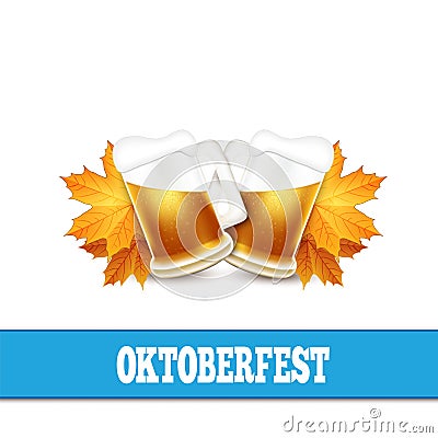 Oktoberfest vector illustration. Two beer mugs on the white back Vector Illustration