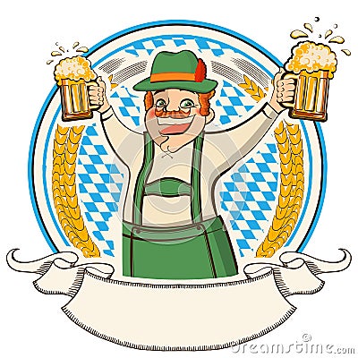 Oktoberfest .Vector label with man and glasses of Vector Illustration