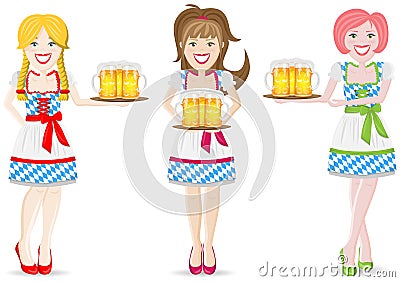 Oktoberfest waitress beer set isolated vector Vector Illustration