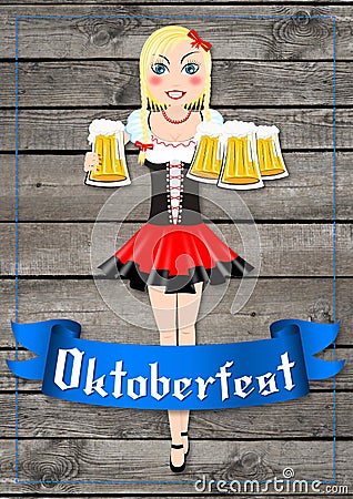 Oktoberfest waitress with beers illustration Editorial Stock Photo