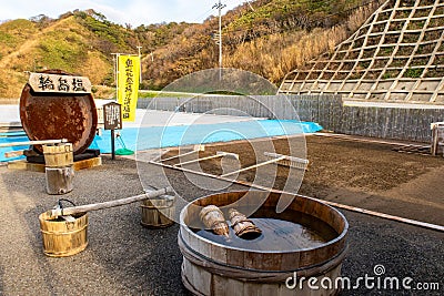 Okunoto Suzu Salt Farm Village on Noto Peninsula -field for extract salt from sea water and traditional Agehama method tools Editorial Stock Photo