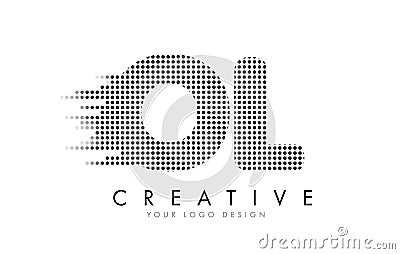 OL O L Letter Logo with Black Dots and Trails. Vector Illustration