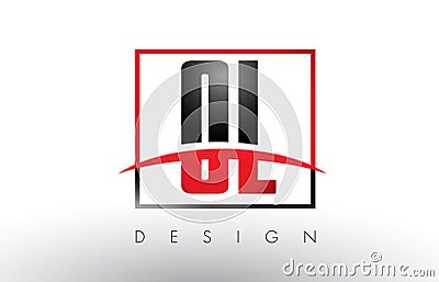 OL O L Logo Letters with Red and Black Colors and Swoosh. Vector Illustration