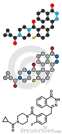 Olaparib cancer drug molecule. Inhibitor of PARP (poly ADP-ribose polymerase Vector Illustration