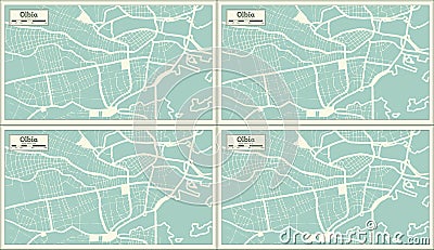 Olbia, Modena, Naples and Monza Italy City Maps Set in Retro Style Stock Photo