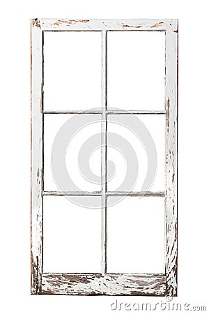 Old 6 pane window on white Stock Photo