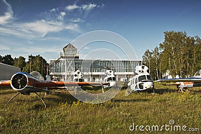 Old abandoned aircraft and helicopters Stock Photo