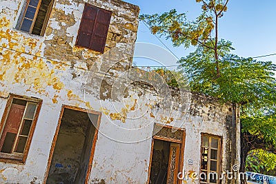 Old abandoned broken and dirty houses buildings Rhodes Greece Editorial Stock Photo
