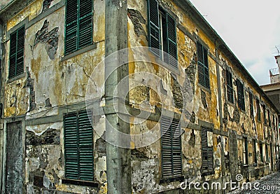 An old abandoned building crumbling Stock Photo