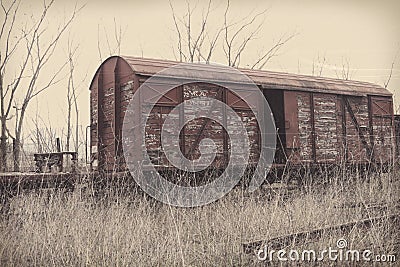 Old and abandoned cargo train Stock Photo