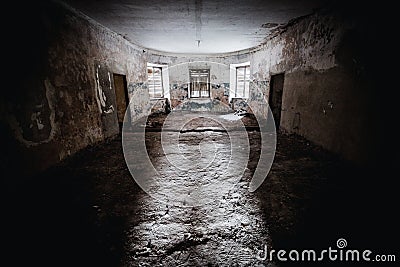 Old abandoned creepy manor house room Stock Photo