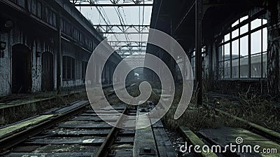 Old abandoned dark train station Stock Photo