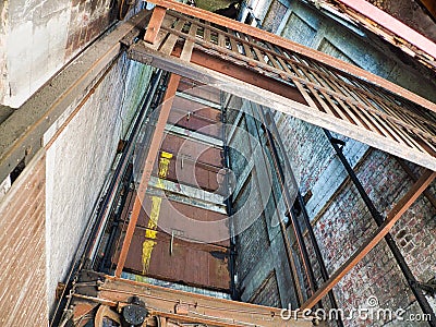 Old abandoned elevator shaft Editorial Stock Photo