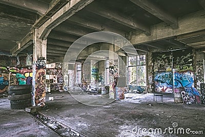 Old abandoned factory hall Editorial Stock Photo