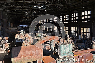 Old Abandoned Factory Rusting Generators Stock Photo