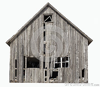 Old abandoned farm building isolated on white background Stock Photo