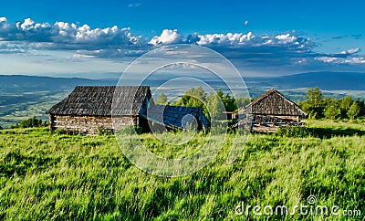 Old abandoned homes on a mountain top Stock Photo