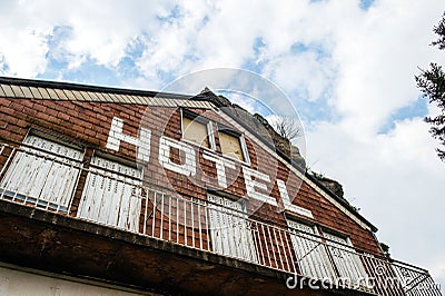 Old abandoned Hotel facade scary vetuste Stock Photo