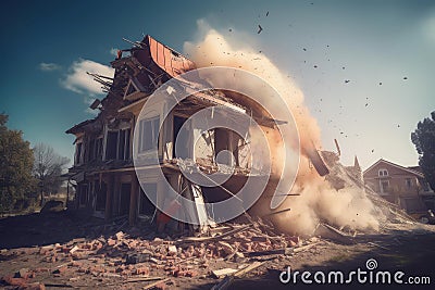 Old abandoned house demolition street village. Generate Ai Stock Photo