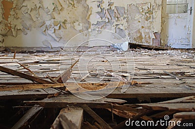 Old abandoned house interior ruins Stock Photo