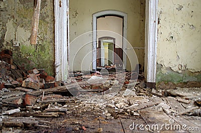 Old abandoned house interior ruins Stock Photo