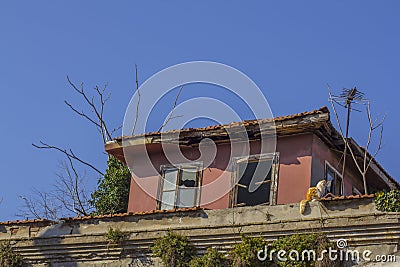 Old abandoned building with broken windows. Istanbul Stock Photo