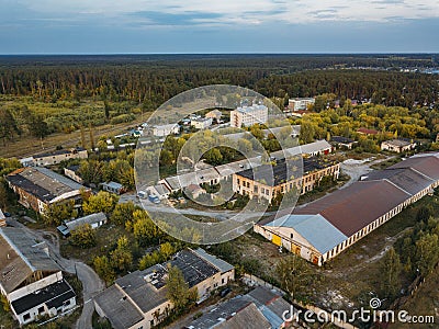 Old abandoned industrial area of former Soviet prison colony Stock Photo