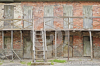 Old abandoned lumber rooms Stock Photo
