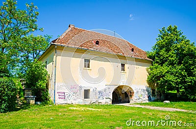 Old abandoned medieval building Stock Photo