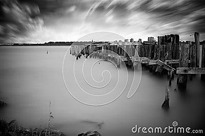 Old, Abandoned Pier Ruins Stock Photo