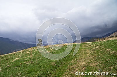 Old abandoned road in the mountains. Stock Photo