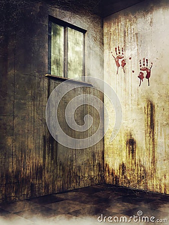 Abandoned room with blood prints Stock Photo