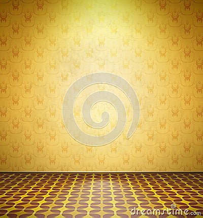Old abandoned room with yellow wallpaper Vector Illustration