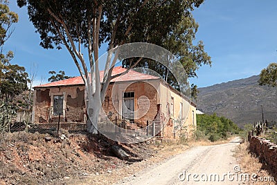 Old abandoned school building in disrepair. Stock Photo